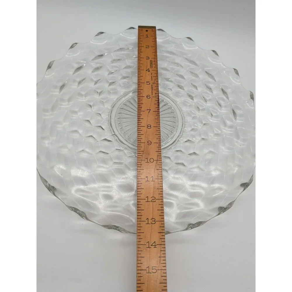 Vtg Fostoria American Clear Cubist Glass Torte Low Cake Platter